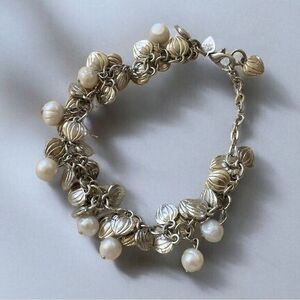Vintage Faux Pearl‎ & Chaps Silver Tone Bracelet Jewelry